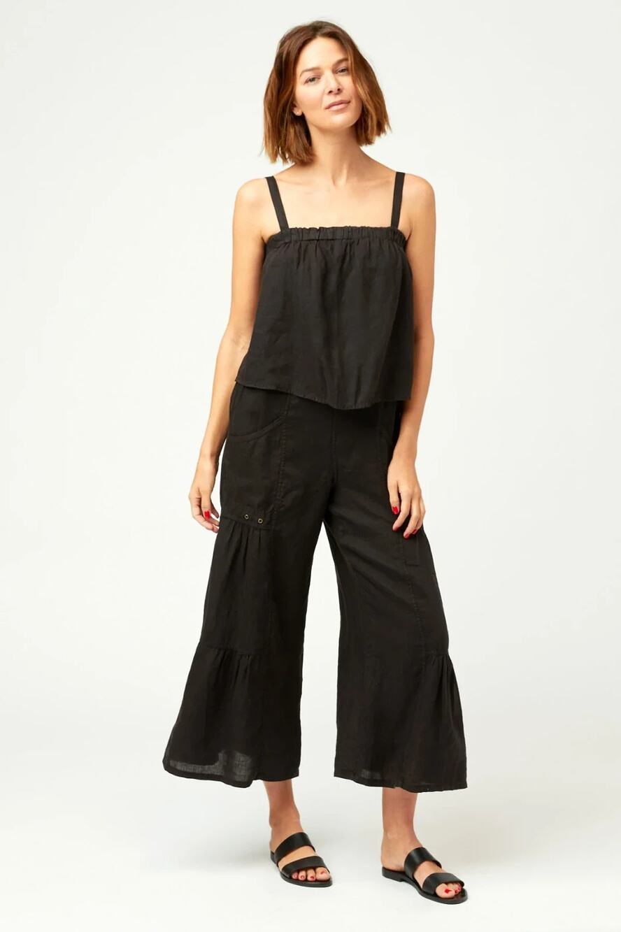 XCVI Cleon Flounce Wide Leg Jumpsuit Midnight Black Medium NEW